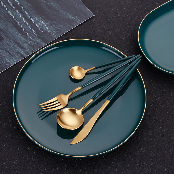 Emerald Essence Cutlery Sets - Premium Marble & Gold-tone Finish